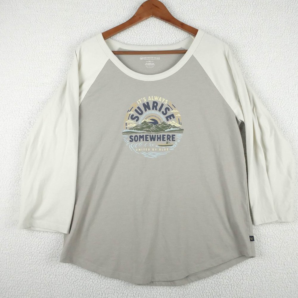 United By Blue T Shirt Mens Extra Large Gray White Long Sleeve Raglan Graphic